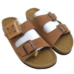 Project Cloud Mens Two Strap Slide Sandals Tan Suede Memory Foam Footbed Size 10